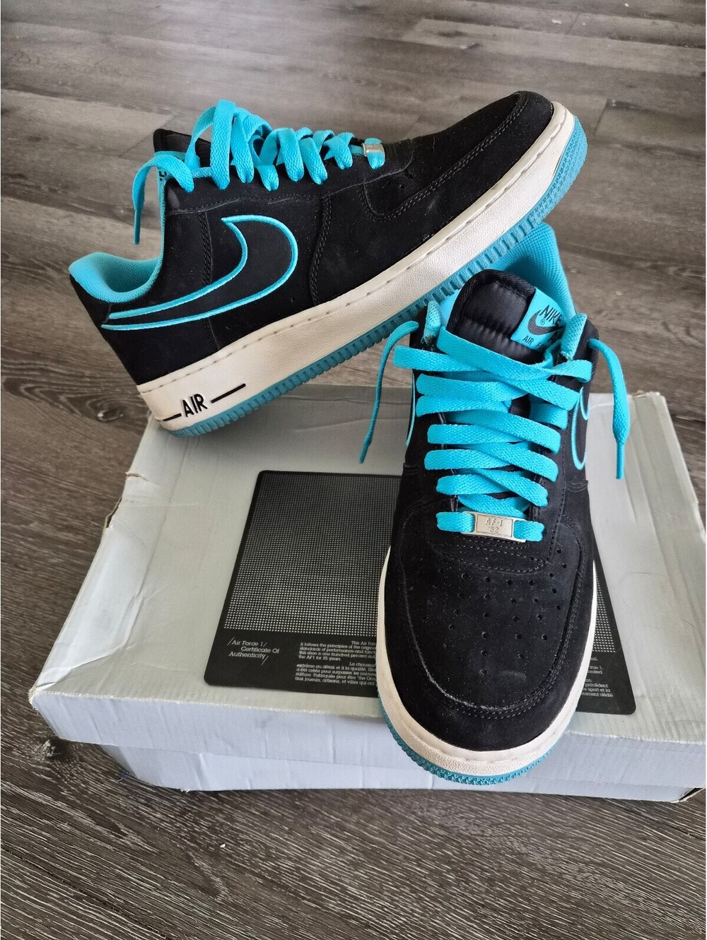 VINTAGE 2012 Nike Air Force 1 Low "Black Turquoise" – Size 9 – Near DS w/ Bo
